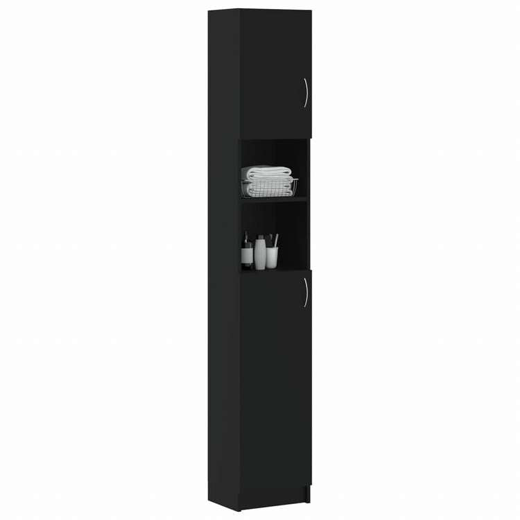 vidaXL バスルームキャビネット ブラック 32x25.5x190cm エンジニアリングウッド家具 家具セット バスルーム家具セット(代引不可)