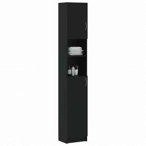 vidaXL バスルームキャビネット ブラック 32x25.5x190cm エンジニアリングウッド家具 家具セット バスルーム家具セット(代引不可)
