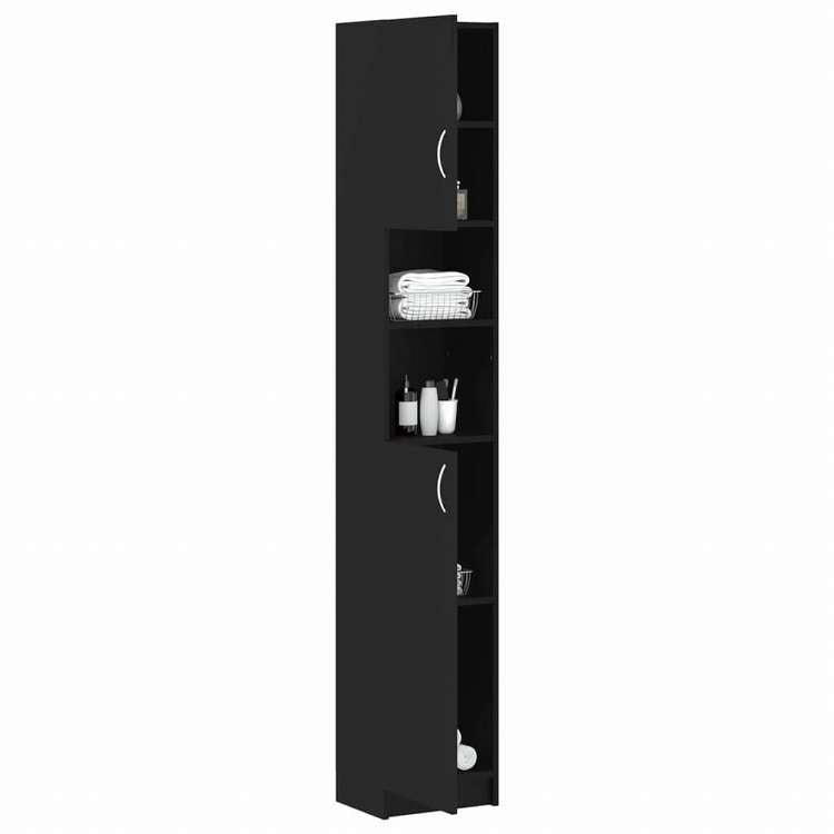 vidaXL バスルームキャビネット ブラック 32x25.5x190cm エンジニアリングウッド家具 家具セット バスルーム家具セット(代引不可)