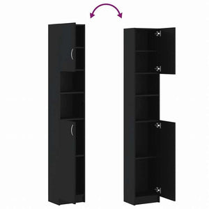 vidaXL バスルームキャビネット ブラック 32x25.5x190cm エンジニアリングウッド家具 家具セット バスルーム家具セット(代引不可)