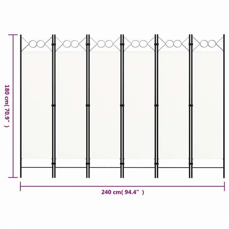 vidaXL 間仕切り 6枚パネル り ホワイト 240x180cm家具 間仕切り(代引不可)