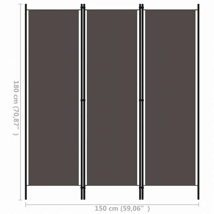 vidaXL 間仕切り 3枚パネル アントラシート 150x180cm家具 間仕切り(代引不可)