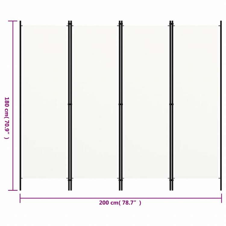 vidaXL 間仕切り 4枚パネル り ホワイト 200x180cm家具 間仕切り(代引不可)