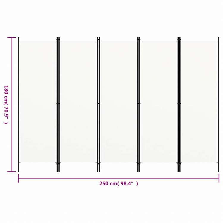 vidaXL 間仕切り 5枚パネル り ホワイト 250x180cm家具 間仕切り(代引不可)