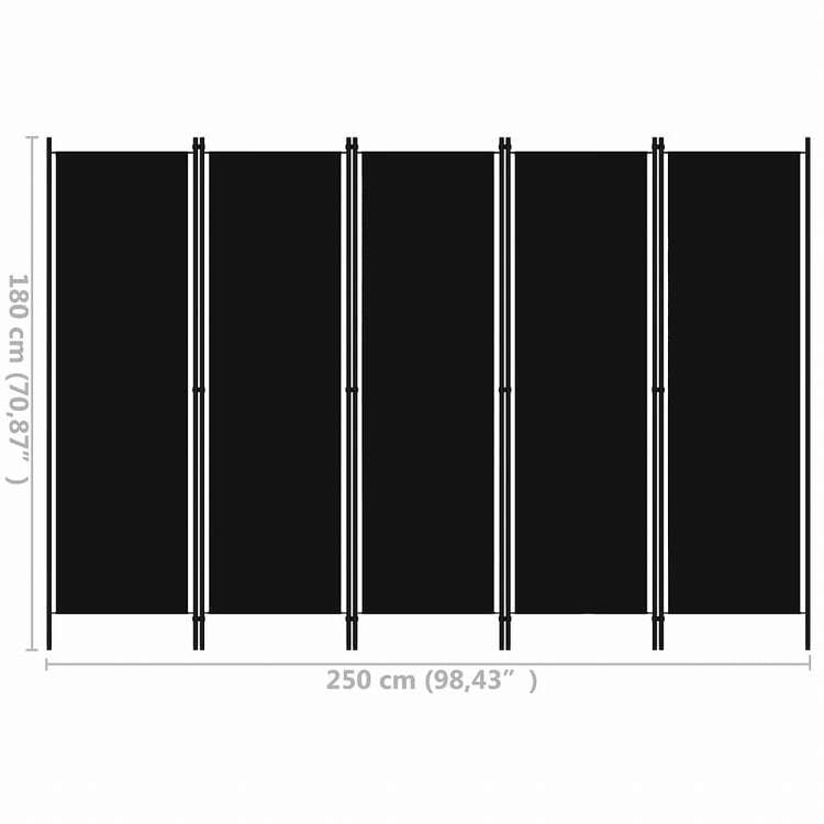 vidaXL 間仕切り パネル5枚 ブラック 250x180cm家具 間仕切り(代引不可)