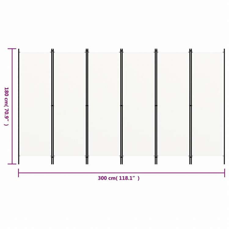 vidaXL 間仕切り 6枚パネル ホワイト 300x180cm家具 間仕切り(代引不可)