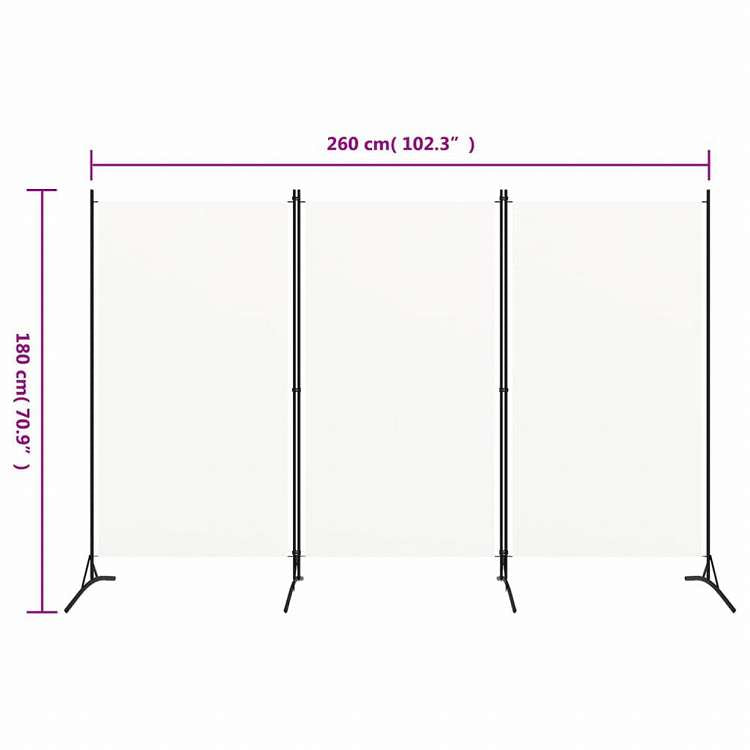 vidaXL 間仕切り 3枚パネル り ホワイト 260x180cm 布製家具 間仕切り(代引不可)