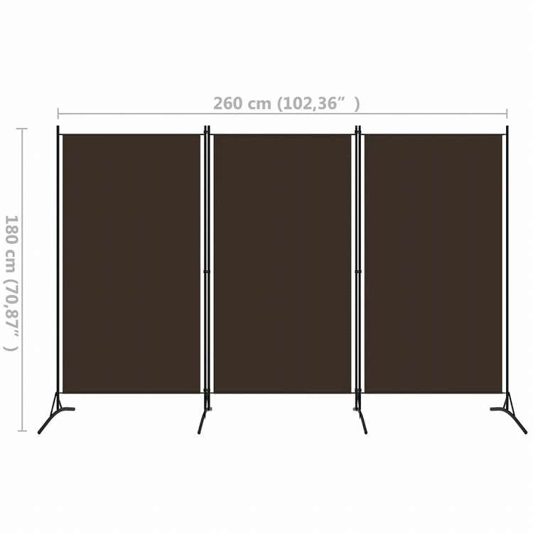 vidaXL 間仕切り 3枚パネル ブラウン 260x180cm家具 間仕切り(代引不可)