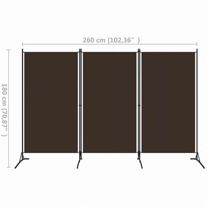 vidaXL 間仕切り 3枚パネル ブラウン 260x180cm家具 間仕切り(代引不可)