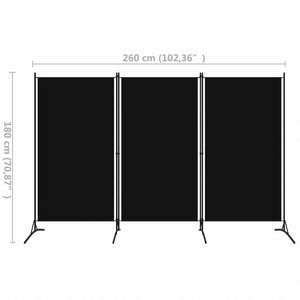 vidaXL 間仕切り 3枚パネル ブラック 260x180cm家具 間仕切り(代引不可)