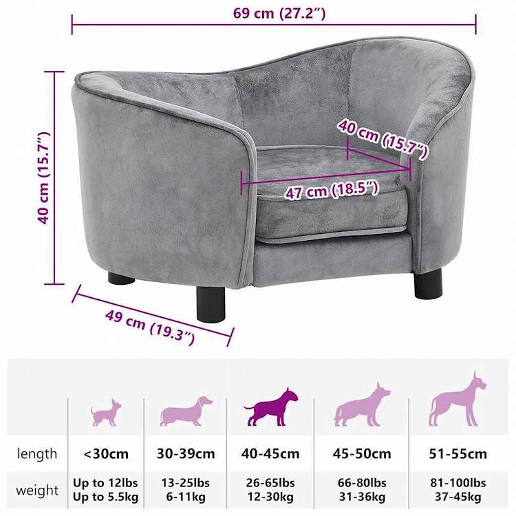 vidaXL 犬用ソファ グレー 69x49x40cm プラッシュ製動物&ペット用品 ペット用品 犬用品 犬用ベッド(代引不可)