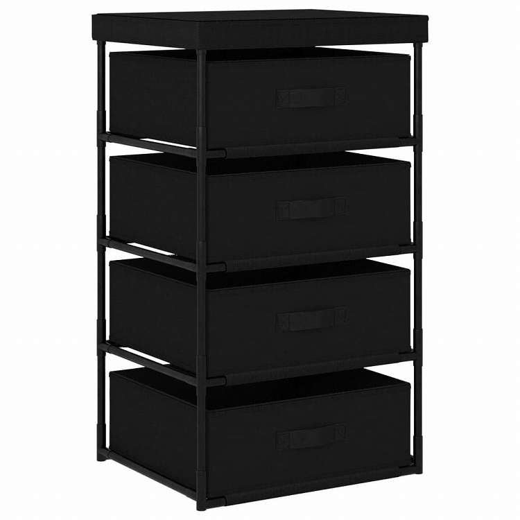 vidaXL 収納ラック 布製バスケット4点付き スチール製 ブラック家具 キャビネット&収納 収納キャビネット・ロッカー(代引不可)