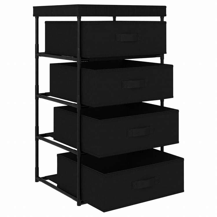 vidaXL 収納ラック 布製バスケット4点付き スチール製 ブラック家具 キャビネット&収納 収納キャビネット・ロッカー(代引不可)