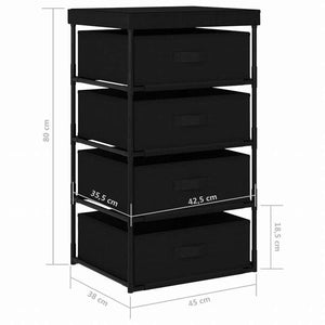 vidaXL 収納ラック 布製バスケット4点付き スチール製 ブラック家具 キャビネット&収納 収納キャビネット・ロッカー(代引不可)