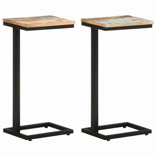 vidaXL サイドテーブル 2点セット 31.5x24.5x64.5 無垢の再生木材家具 テーブル アクセントテーブル エンドテーブル(代引不可)