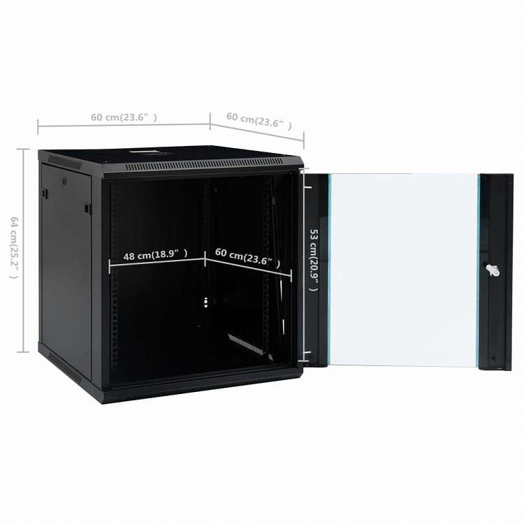 vidaXL 12U壁かけネットワークキャビネット 19インチ IP20 600x600x640 mm電子機器 電化機器用アクセサリ パソコンコンポーネント ストレージデバイス ネットワーク収納システム(代引不可)