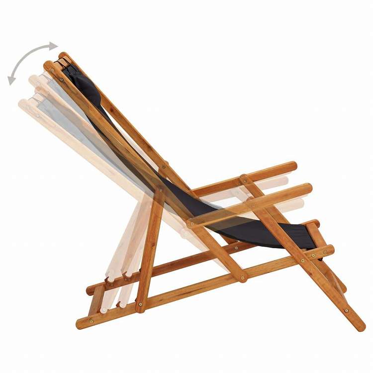 vidaXL 折りたたみビーチチェア ユーカリ無垢材&布製 ブラック家具 アウトドア家具 屋外椅子 アウトドアベンチチェア(代引不可)
