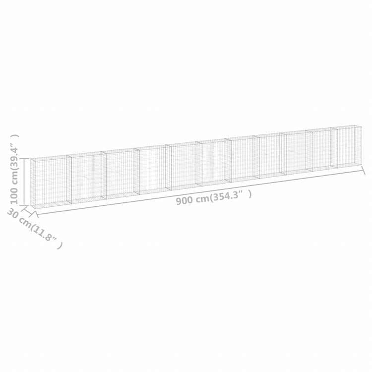 vidaXL ガビオンウォール カバー付き 亜鉛メッキ鋼製 900x30x100cmハードウェア フェンス&バリア フェンスパネル(代引不可)
