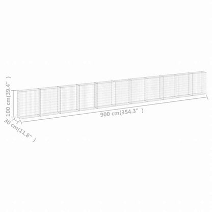 vidaXL ガビオンウォール カバー付き 亜鉛メッキ鋼製 900x30x100cmハードウェア フェンス&バリア フェンスパネル(代引不可)