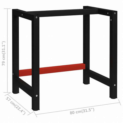 vidaXL ワークベンチ用フレーム 金属製 80x57x79cm ブラック&レッド家具 テーブル用品 テーブル脚(代引不可)