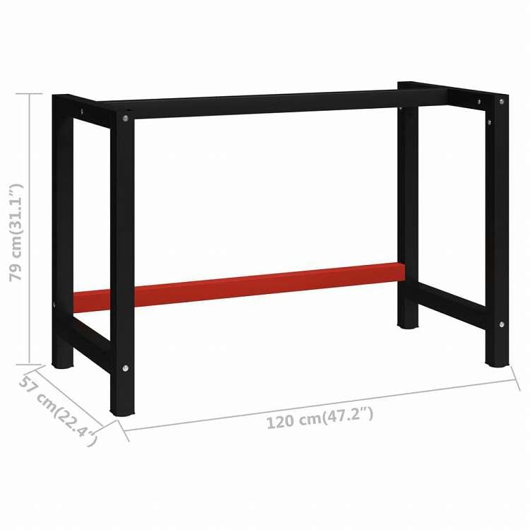 vidaXL ワークベンチ用フレーム 金属製 120x57x79cm ブラック&レッド家具 テーブル用品 テーブル脚(代引不可)
