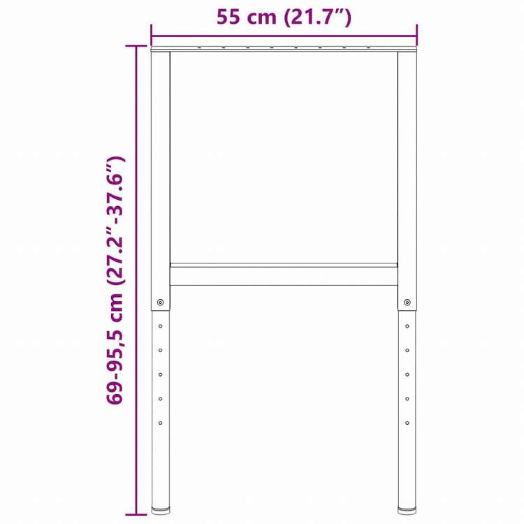 vidaXL ワークベンチ用フレーム 調整可能 2点 金属製 55x(69-95.5)cm ブラック家具 テーブル用品 テーブル脚(代引不可)