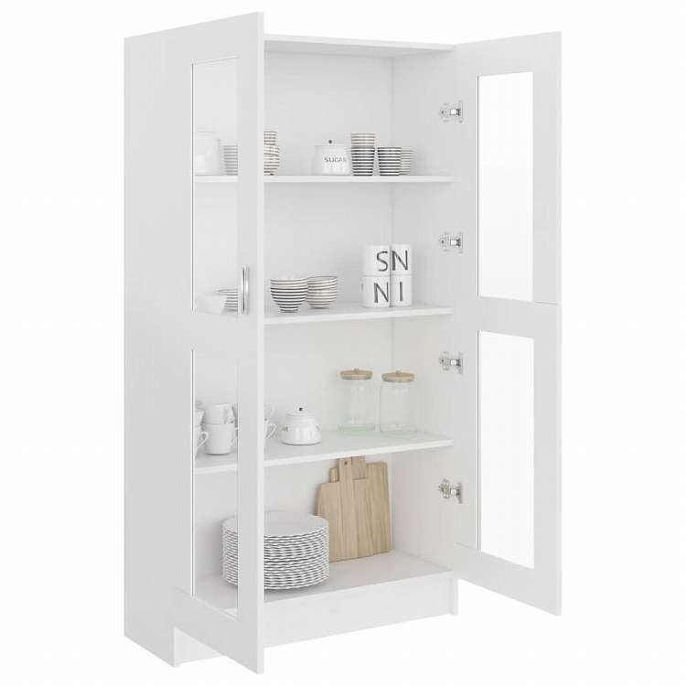 vidaXL ガラスキャビネット ホワイト 82.5x30.5x150cm エンジニアリングウッド家具 棚 本棚・オープンラック(代引不可)