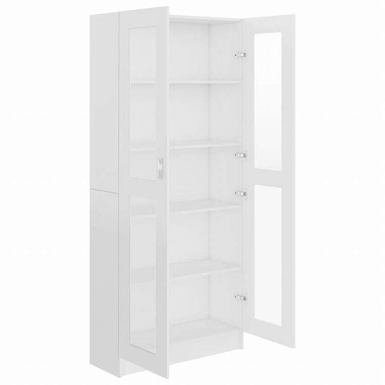 vidaXL ガラスキャビネット ホワイト 82.5x30.5x185.5cm エンジニアリングウッド家具 棚 本棚・オープンラック(代引不可)