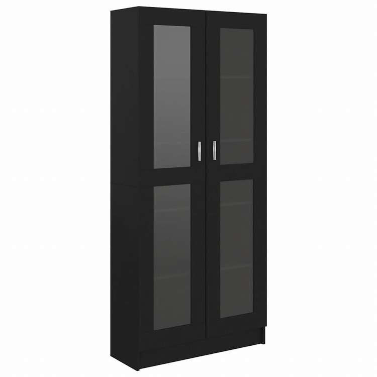 vidaXL ガラスキャビネット ブラック 82.5x30.5x185.5cm エンジニアリングウッド家具 棚 本棚・オープンラック(代引不可)