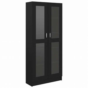 vidaXL ガラスキャビネット ブラック 82.5x30.5x185.5cm エンジニアリングウッド家具 棚 本棚・オープンラック(代引不可)