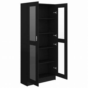 vidaXL ガラスキャビネット ブラック 82.5x30.5x185.5cm エンジニアリングウッド家具 棚 本棚・オープンラック(代引不可)
