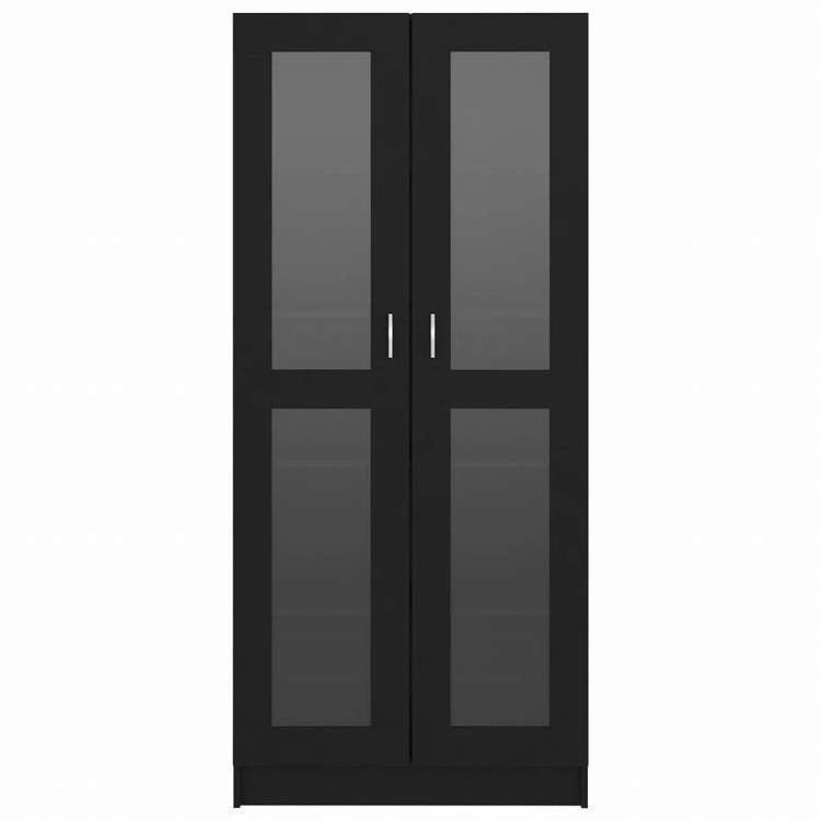 vidaXL ガラスキャビネット ブラック 82.5x30.5x185.5cm エンジニアリングウッド家具 棚 本棚・オープンラック(代引不可)