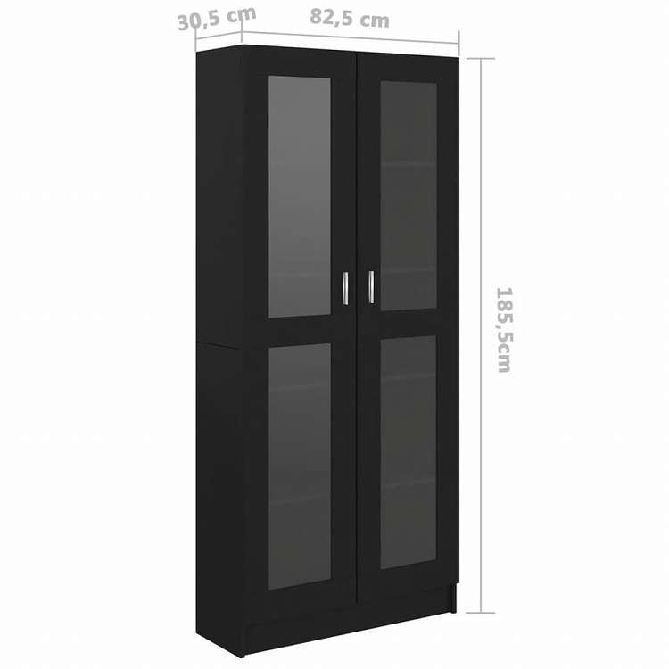 vidaXL ガラスキャビネット ブラック 82.5x30.5x185.5cm エンジニアリングウッド家具 棚 本棚・オープンラック(代引不可)