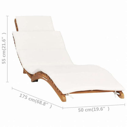 vidaXL 折りたたみサンラウンジャー クリームホワイトクッション付き チーク無垢材家具 アウトドア家具 屋外椅子 サンラウンジャー(代引不可)