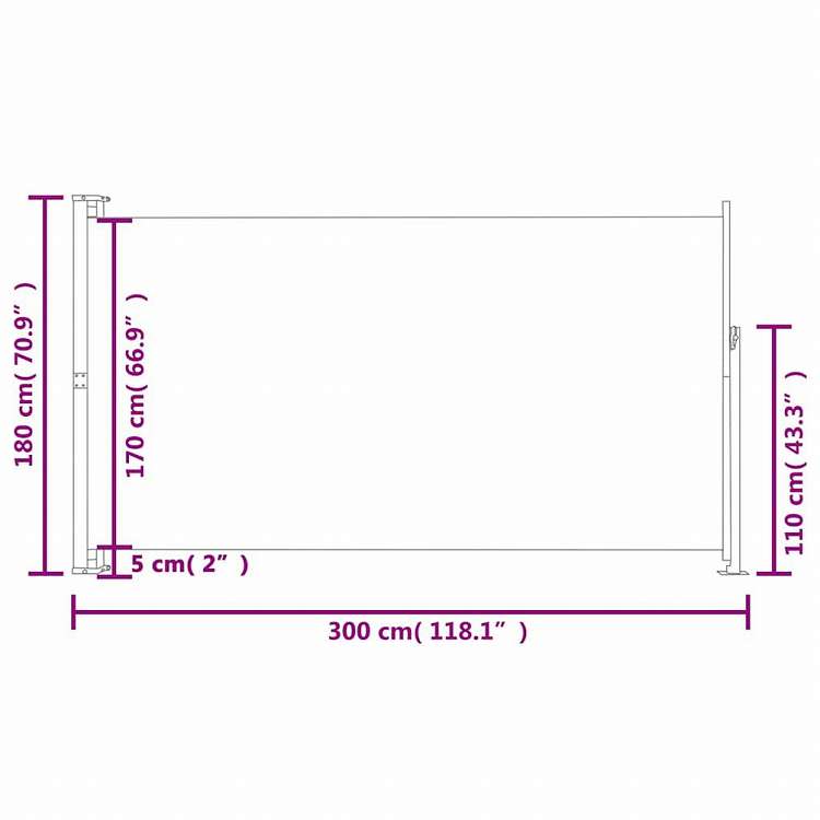 vidaXL パティオ用 引き込み式サイドオーニング 180x300cm グレーホーム&ガーデン 芝&ガーデン アウトドアリビング 屋外用傘・サンシェード(代引不可)
