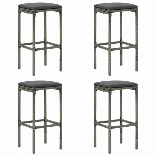 vidaXL バースツール 4点 クッション付き ポリラタン製 グレー家具 チェア テーブル・バースツール(代引不可)