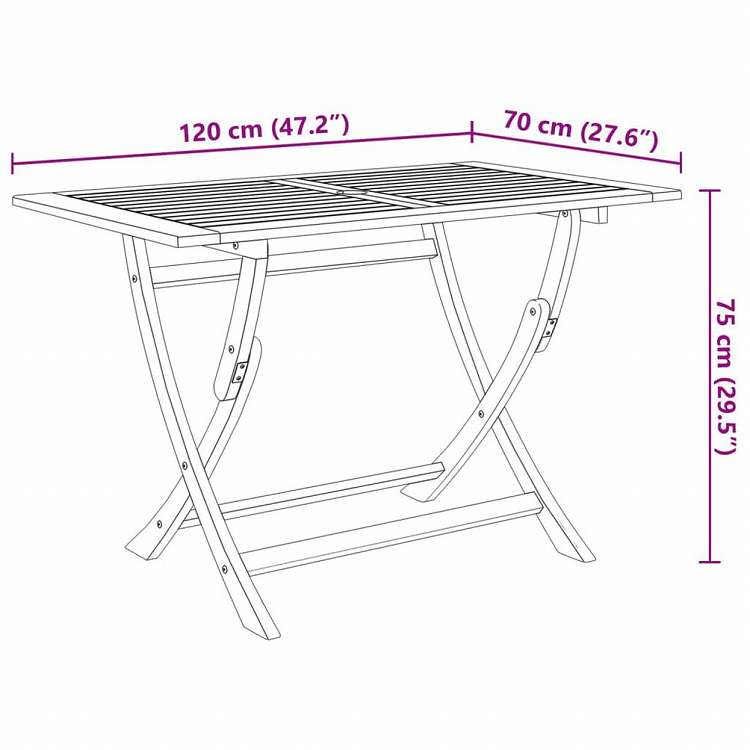 vidaXL 折りたたみガーデンテーブル 120x70x75cm アカシア無垢材家具 アウトドア家具 アウトドアテーブル(代引不可)
