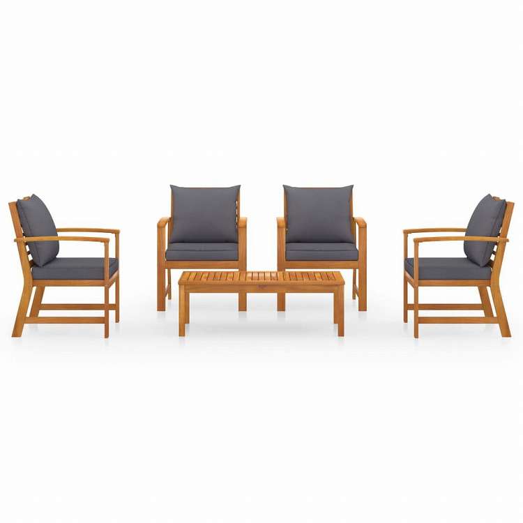 vidaXL ガーデンラウンジ5点セット クッション付き アカシア無垢材家具 アウトドア家具 屋外家具セット(代引不可)