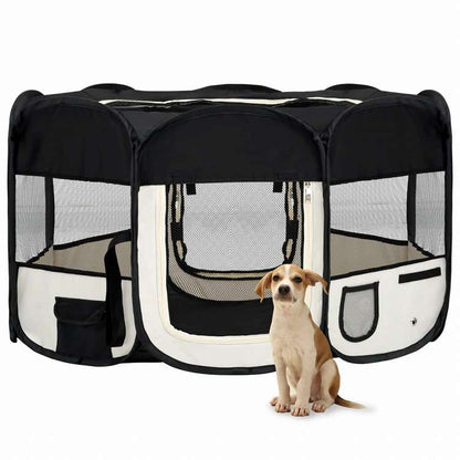 vidaXL 折りたたみ式 犬用プレイサークル キャリーバッグ付き ブラック 145x145x61cmAnimals & Pet Supplies ペット用品 犬用品 犬小屋・ドッグラン(代引不可)