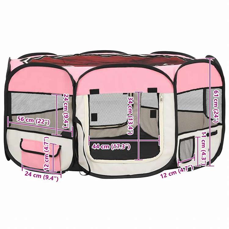 vidaXL 折りたたみ式 犬用プレイサークル キャリーバッグ付き ピンク 145x145x61cm動物&ペット用品 ペット用品 犬用品 犬小屋・ドッグラン(代引不可)
