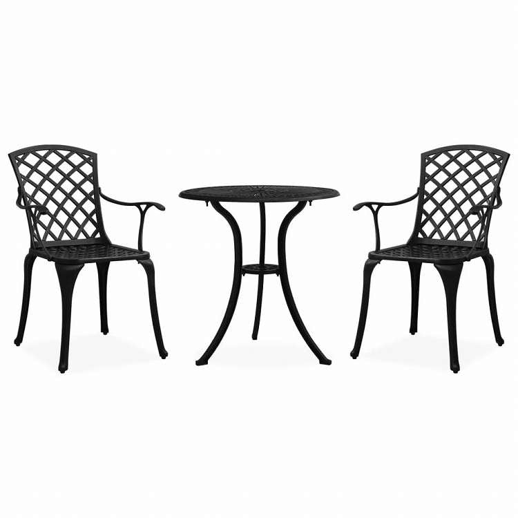 vidaXL ビストロ 3点セット アルミ鋳物 ブラック家具 アウトドア家具 屋外家具セット(代引不可)