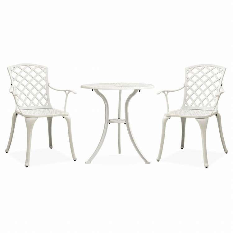 vidaXL ビストロ 3点セット アルミ鋳物 ホワイト家具 アウトドア家具 屋外家具セット(代引不可)