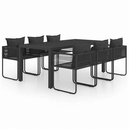 vidaXL ガーデンダイニング7点セット PVCラタン製 ブラック家具 アウトドア家具 屋外家具セット(代引不可)