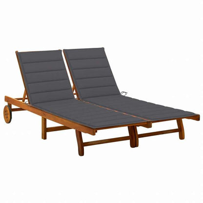 vidaXL 2人掛けガーデンサンラウンジャー クッション付き アカシア無垢材家具 アウトドア家具 屋外椅子 サンラウンジャー(代引不可)