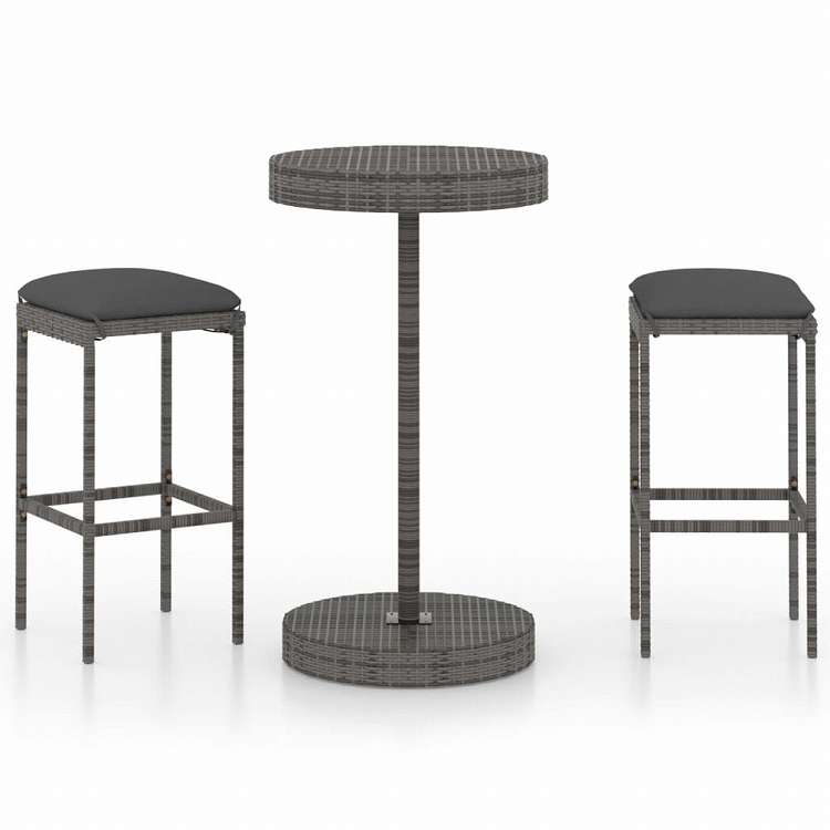 vidaXL ガーデンバーセット 3点 クッション付き ポリラタン製 グレー家具 アウトドア家具 屋外家具セット(代引不可)