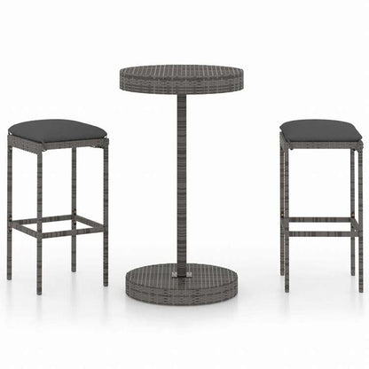 vidaXL ガーデンバーセット 3点 クッション付き ポリラタン製 グレー家具 アウトドア家具 屋外家具セット(代引不可)