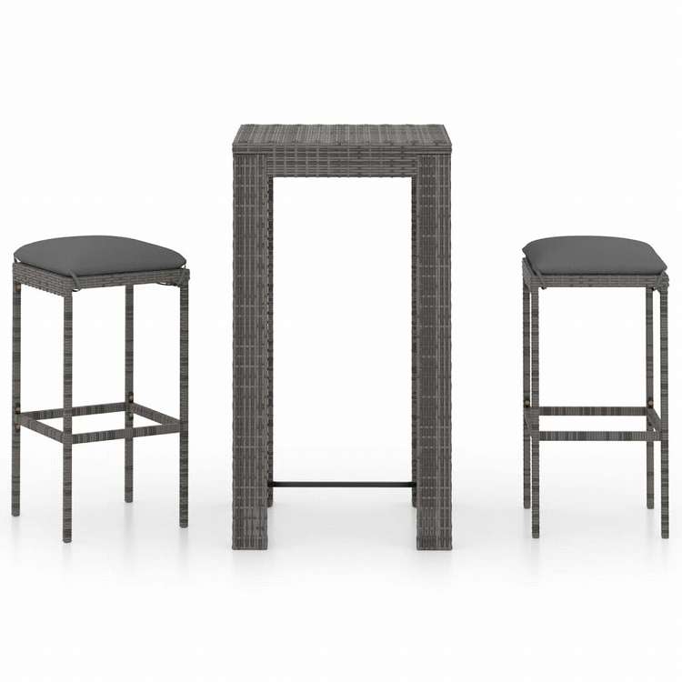vidaXL ガーデンバー3点セット クッション付き ポリラタン製 グレー (313441+45872)家具 アウトドア家具 屋外家具セット(代引不可)