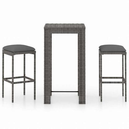 vidaXL ガーデンバー3点セット クッション付き ポリラタン製 グレー (313441+45872)家具 アウトドア家具 屋外家具セット(代引不可)
