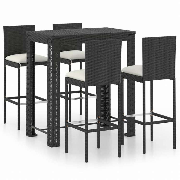 vidaXL アウトドアバーセット 5点 クッション付き ポリラタン ブラック家具 アウトドア家具 屋外家具セット(代引不可)