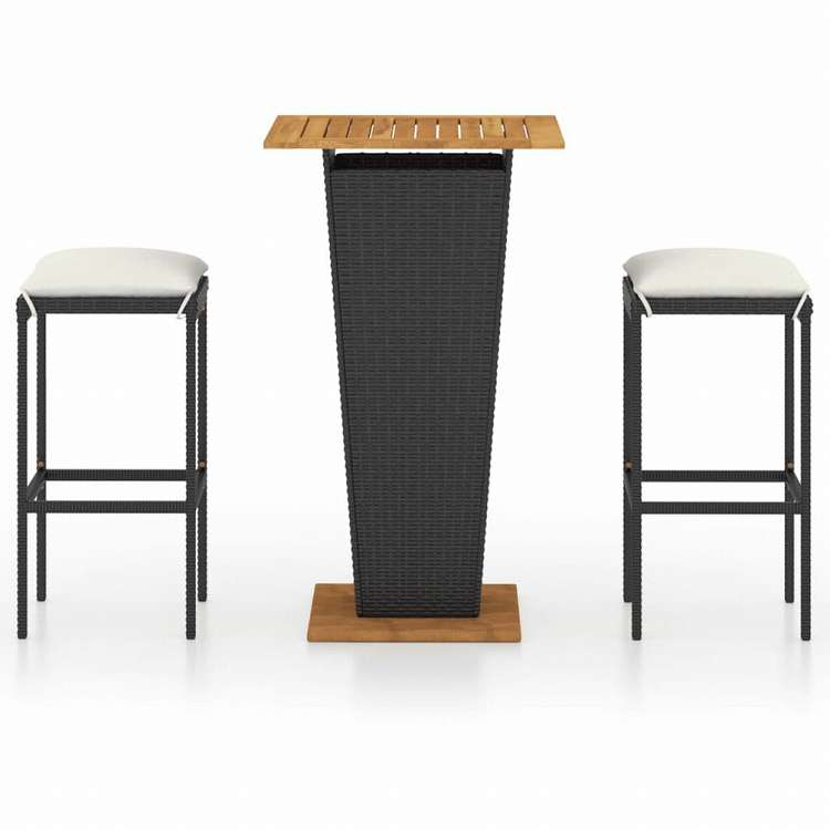 vidaXL ガーデンバー3点セット クッション付き ポリラタン製 ブラック (313440+313463)家具 アウトドア家具 屋外家具セット(代引不可)